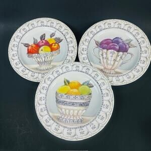 American Atelier Fruit Toile set of 3 Salad Plates 5271 Fruits In Bowls & Vases